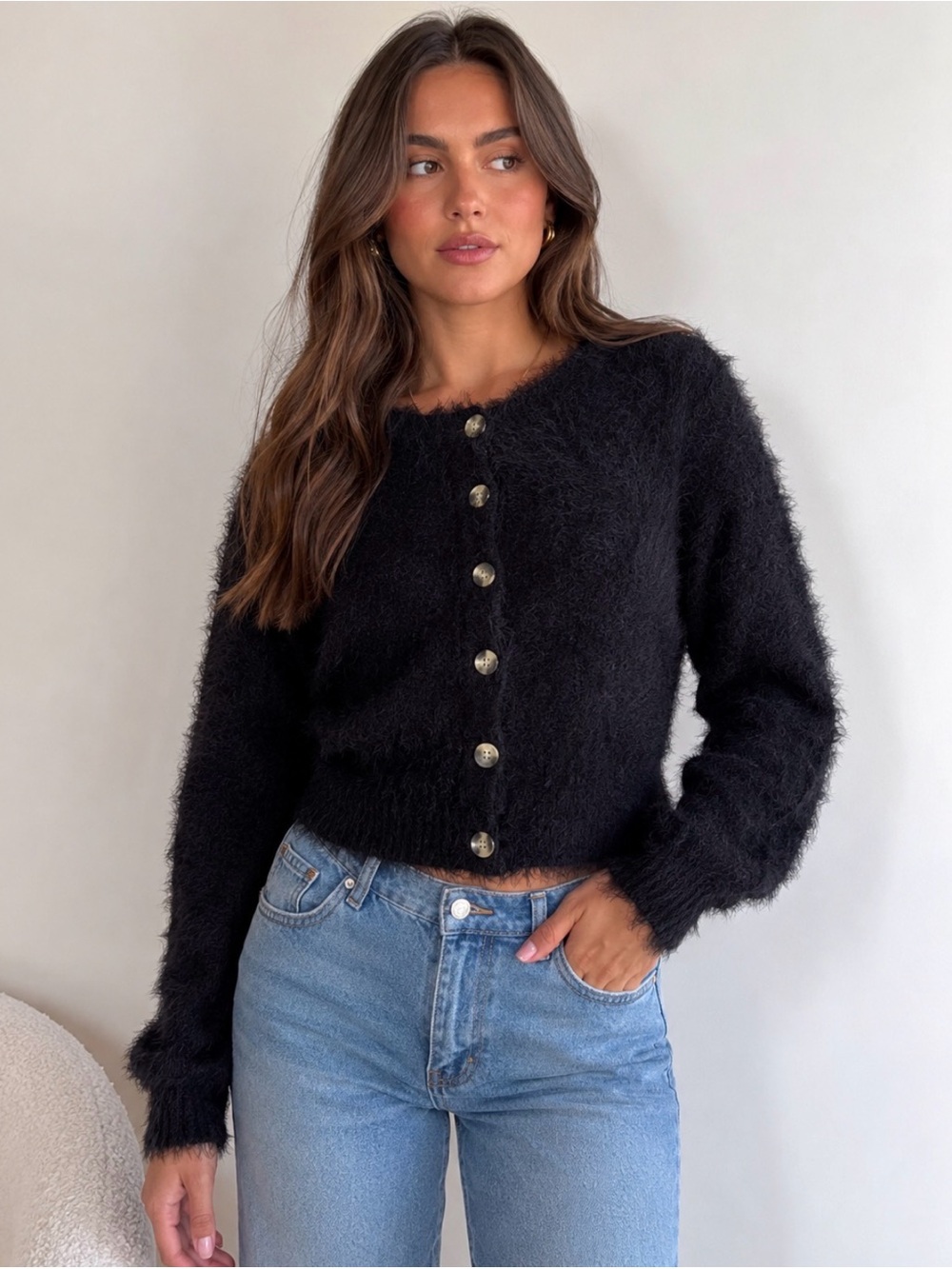 For love & lemons knitz - Fuzzy Cropped Cardigan black